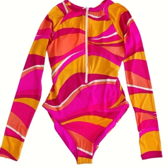 Trina Turk Pink and Orange Paddle Swimsuit - Picture 1 of 8